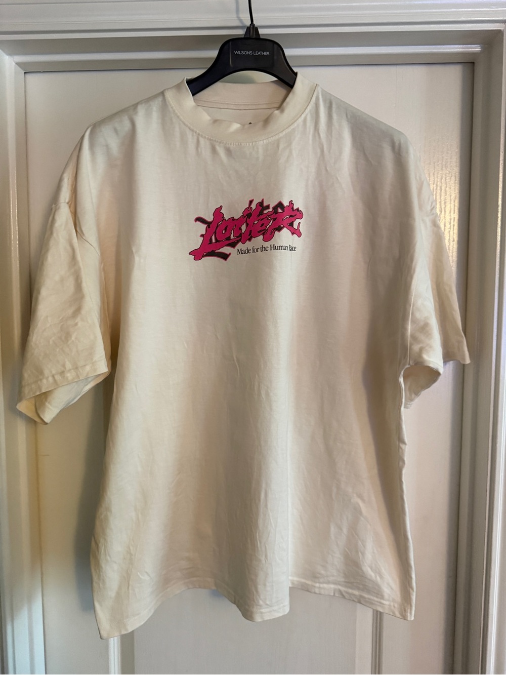 Loiter Made for the Human Race Cream T‑Shirt with Pink Logo size XL